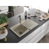 Mexen Cesar évier en granit 1 bac avec égouttoir et robinet de cuisine Flora, beige - 6514-69-670401-57-B