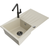 Mexen Cesar granite sink 1-bowl with drainer and Flora kitchen tap, beige - 6514-69-670401-70-B