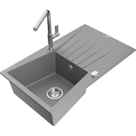 Mexen Cesar fregadero de granito de 1 seno con escurridor y grifo de cocina Flora, gris - 6514-71-670401-00