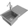 Mexen Cesar évier en granit 1 bac avec égouttoir et robinet de cuisine Flora, gris - 6514-71-670401-00