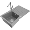 Mexen Cesar granite sink, single-bowl with drainer and Flora kitchen tap, grey - 6514-71-670401-00