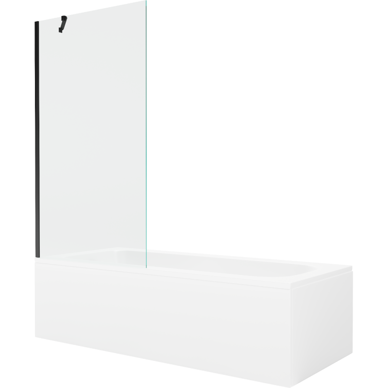 Mexen Vega wanna prostokątna 160 x 70 cm z obudową i parawanem 1-skrzydłowym 90 cm, transparent, czarny - 550116070X9509000070