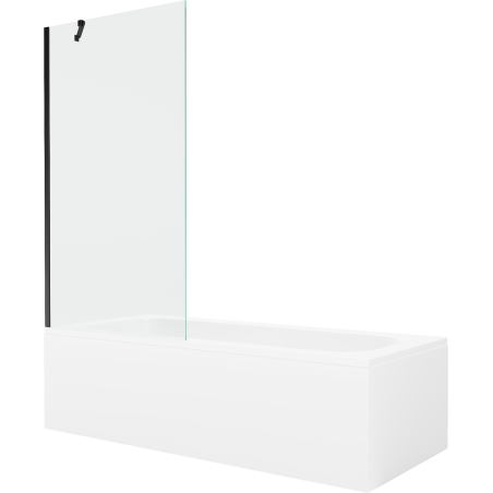 Mexen Vega wanna prostokątna 160 x 70 cm z obudową i parawanem 1-skrzydłowym 90 cm, transparent, czarny - 550116070X9509000070