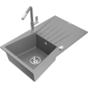 Mexen Cesar lavello da cucina in granito con 1 vasca e scolapiatti e rubinetto Flora, grigio - 6514-71-670401-06