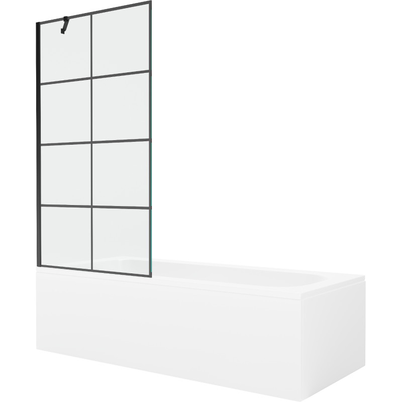 Mexen Vega bañera rectangular 160 x 70 cm con revestimiento y mampara de 1 hoja 90 cm, diseño negro - 550116070X9509007077