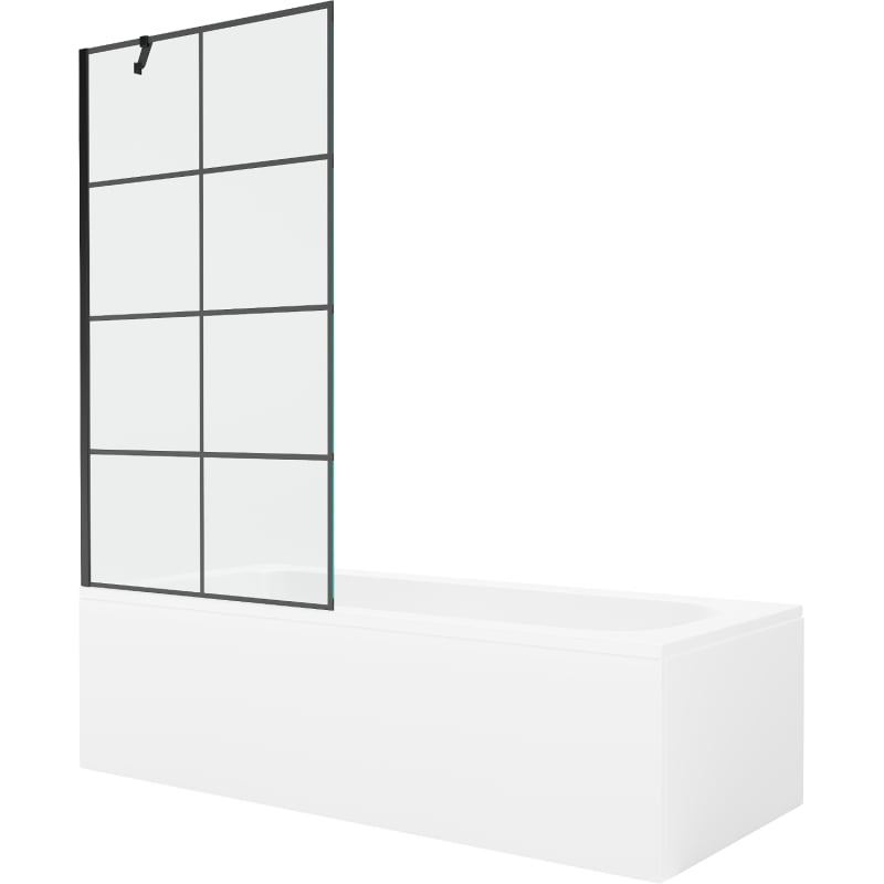 Mexen Vega vasca rettangolare 160 x 70 cm con pannellatura e parete doccia ad anta singola 90 cm, motivo nero