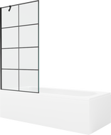 Mexen Vega bañera rectangular 160 x 70 cm con panel y mampara de 1 hoja 90 cm, patrón negro - 550116070X9509007077