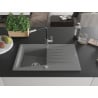 Mexen Cesar granite sink 1-bowl with drainer and Flora kitchen tap, grey - 6514-71-670401-07