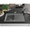 Mexen Cesar Granitspüle 1-Becken mit Abtropffläche und Küchenarmatur Flora, grau - 6514-71-670401-07