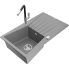 Mexen Cesar granite sink 1-bowl with drainer and Flora kitchen tap, grey - 6514-71-670401-07
