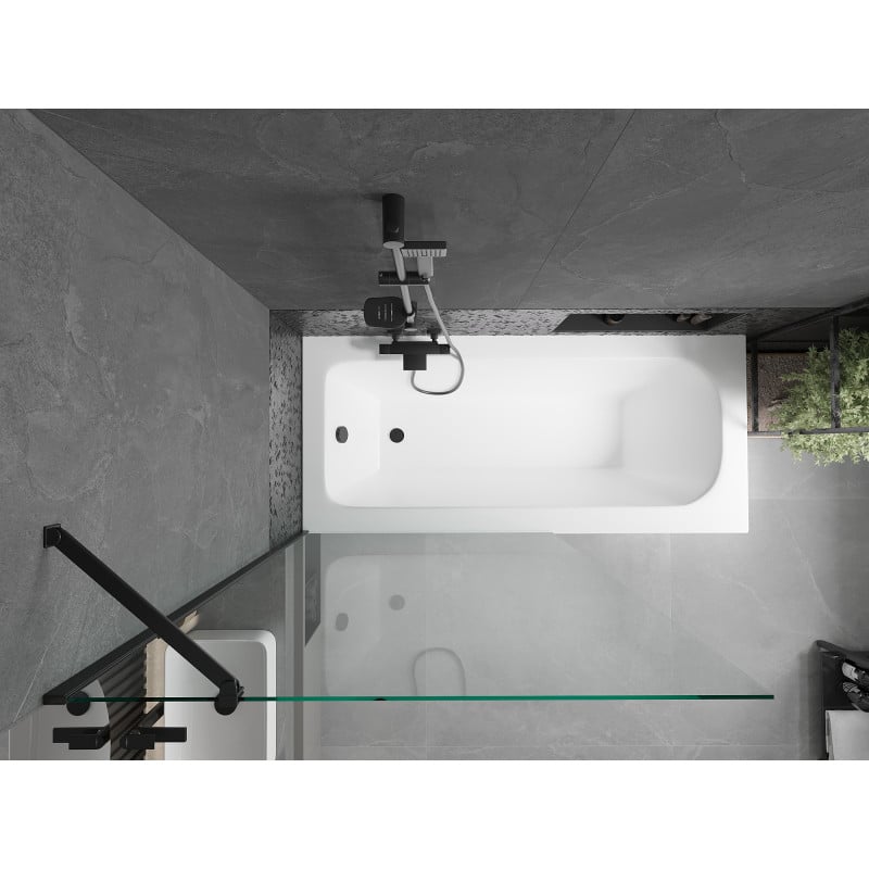 Mexen Vega baignoire rectangulaire 160 x 70 cm avec habillage et paroi de douche à 1 volet 100 cm, transparent, noir