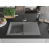 Mexen Cesar fregadero de granito de 1 seño con escurridor y grifo de cocina Flora, gris - 6514-71-670401-07-B