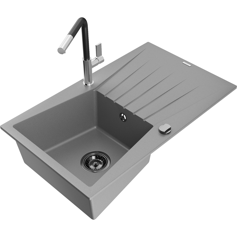 Mexen Cesar granitdiskbänk med 1 ho, avrinning och köksblandare Flora, grå - 6514-71-670401-07-B