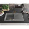 Mexen Cesar granite sink 1-bowl with drainer and Flora kitchen tap, grey - 6514-71-670401-57-G