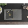 Mexen Cesar granite sink 1-bowl with drainer and Flora kitchen tap, grey - 6514-71-670401-57-G