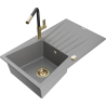 Mexen Cesar granite sink 1-bowl with drainer and Flora kitchen tap, grey - 6514-71-670401-57-G