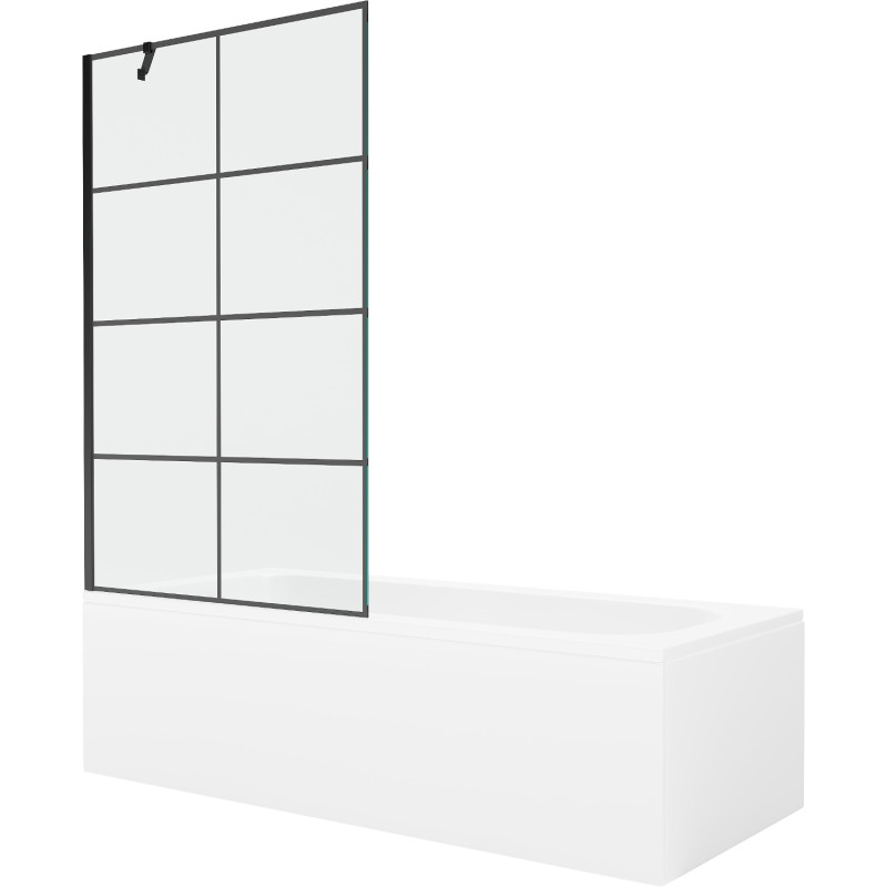Mexen Vega wanna prostokątna 160 x 70 cm z obudową i parawanem 1-skrzydłowym 100 cm, czarny wzór - 550116070X9510007077
