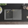 Mexen Cesar 1-bowl granite sink with drainer and Flora kitchen faucet, gray - 6514-71-670401-57-B