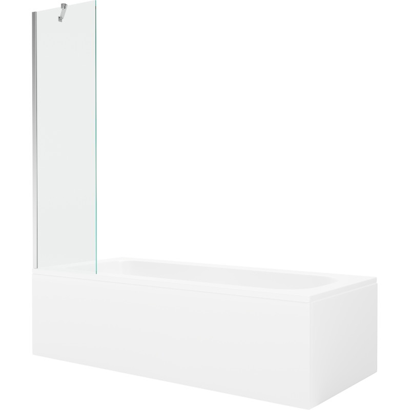 Mexen Vega wanna prostokątna 170 x 70 cm z obudową i parawanem 1-skrzydłowym 50 cm, transparent, chrom - 550117070X9505000001