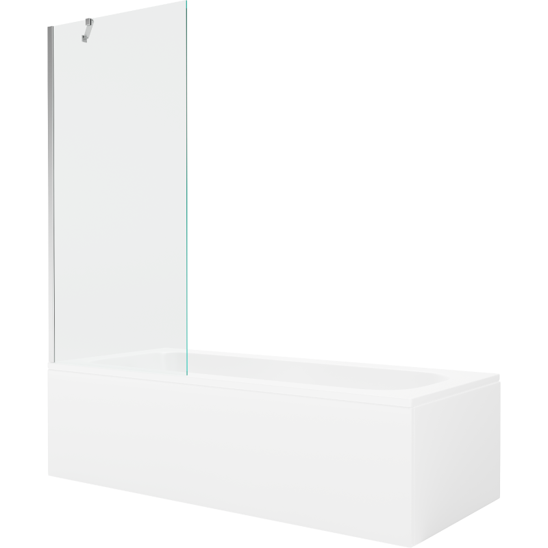 Mexen Vega wanna prostokątna 170 x 70 cm z obudową i parawanem 1-skrzydłowym 80 cm, transparent, chrom - 550117070X9508000001