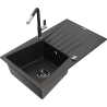 Mexen Cesar 1-bowl granite sink with drainer and Flora kitchen tap, black/gold metallic - 6514-75-670401-07-B