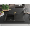 Mexen Cesar lavello in granito a 1 vasca con gocciolatoio e rubinetto da cucina Flora, nero/oro metallizzato
