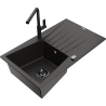 Mexen Cesar fregadero de granito de 1 seno con escurridor y grifo de cocina Flora, negro/dorado metálico - 6514-75-670401-70-B