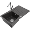Mexen Cesar 1-bowl granite sink with drainer and Flora kitchen tap, black speckled - 6514-76-670401-00