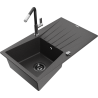 Mexen Cesar granite sink 1-bowl with drainer and Flora kitchen tap, black speckled - 6514-76-670401-07-B