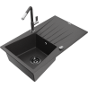 Mexen Cesar granite sink 1-bowl with drainer and Flora kitchen tap, black speckled - 6514-76-670401-08-B