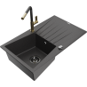 Mexen Cesar 1-bowl granite sink with drainer and Flora kitchen tap, black speckled - 6514-76-670401-75-B