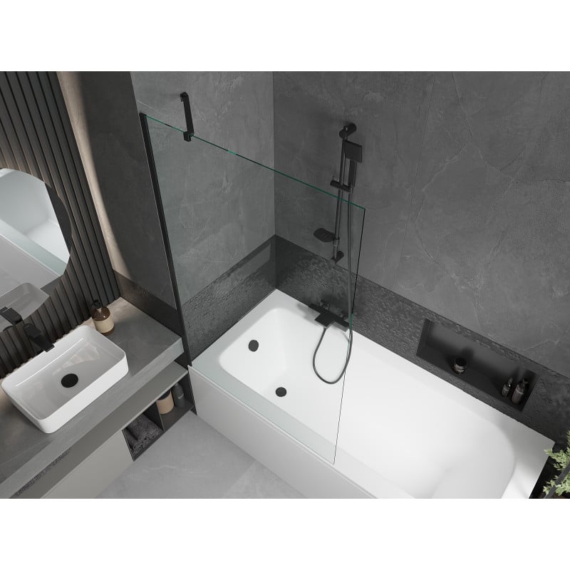 Mexen Vega rectangular bath 170 x 70 cm with panel and 1-wing screen 100 cm, transparent, black - 550117070X9510000070