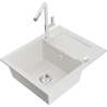 Mexen Enzo fregadero de granito de 1 cubeta con escurridor y grifo de cocina Flora, blanco - 6506-20-670401-02