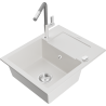 Mexen Enzo granite kitchen sink single-bowl with drainer and Flora kitchen faucet, white - 6506-20-670401-06