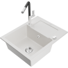 Mexen Enzo fregadero de granito de 1 seno con escurridor y grifo de cocina Flora, blanco - 6506-20-670401-07
