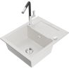Mexen Enzo granite kitchen sink 1-bowl with drainer and Flora kitchen tap, white - 6506-20-670401-07