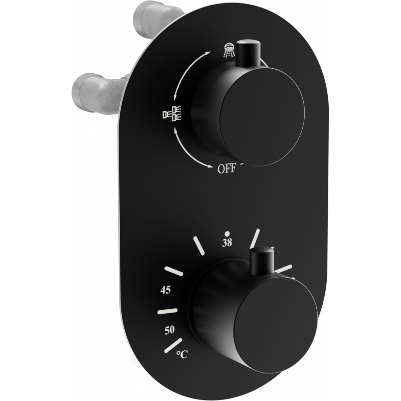 Mexen Kai grifo termostático de bañera-ducha de 3 salidas, negro - 77602-70