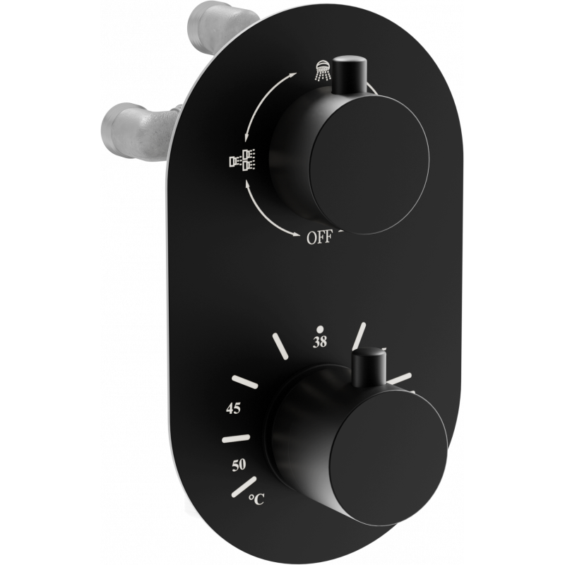 Mexen Kai thermostatic bath-shower faucet 3-outlet, black - 77602-70