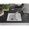 Mexen Enzo 1-Schüssel Granitspüle mit Abtropffläche und Küchenarmatur Flora, weiß - 6506-20-670401-07-B