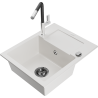 Mexen Enzo 1-bowl granite sink with drainer and Flora kitchen tap, white - 6506-20-670401-07-B
