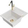 Mexen Enzo Granite Sink 1-Bowl with Drainer and Kitchen Tap Flora, White - 6506-20-670401-57-G