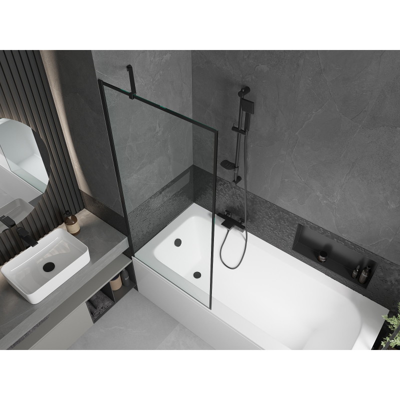 Mexen Vega pravokutna kada 170 x 70 cm s oblogom i paravanom s jednim krilom 80 cm, crni uzorak - 550117070X9508007070