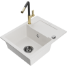 Mexen Enzo granite kitchen sink 1-bowl with drainer and Flora kitchen tap, white - 6506-20-670401-57-B