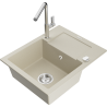 Mexen Enzo fregadero de granito de 1 compartimiento con escurridor y grifo de cocina Flora, beige - 6506-69-670401-00