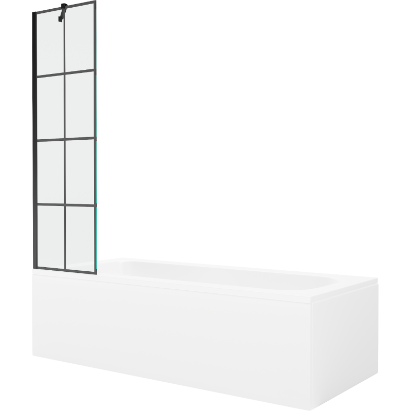 Mexen Vega rechteckige Badewanne 170 x 70 cm mit Verkleidung und 1-flügeliger Abtrennung 50 cm, schwarzes Muster - 550117077X95?