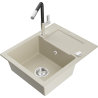 Mexen Enzo fregadero de granito de 1 cubeta con escurridor y grifo de cocina Flora, beige - 6506-69-670401-07