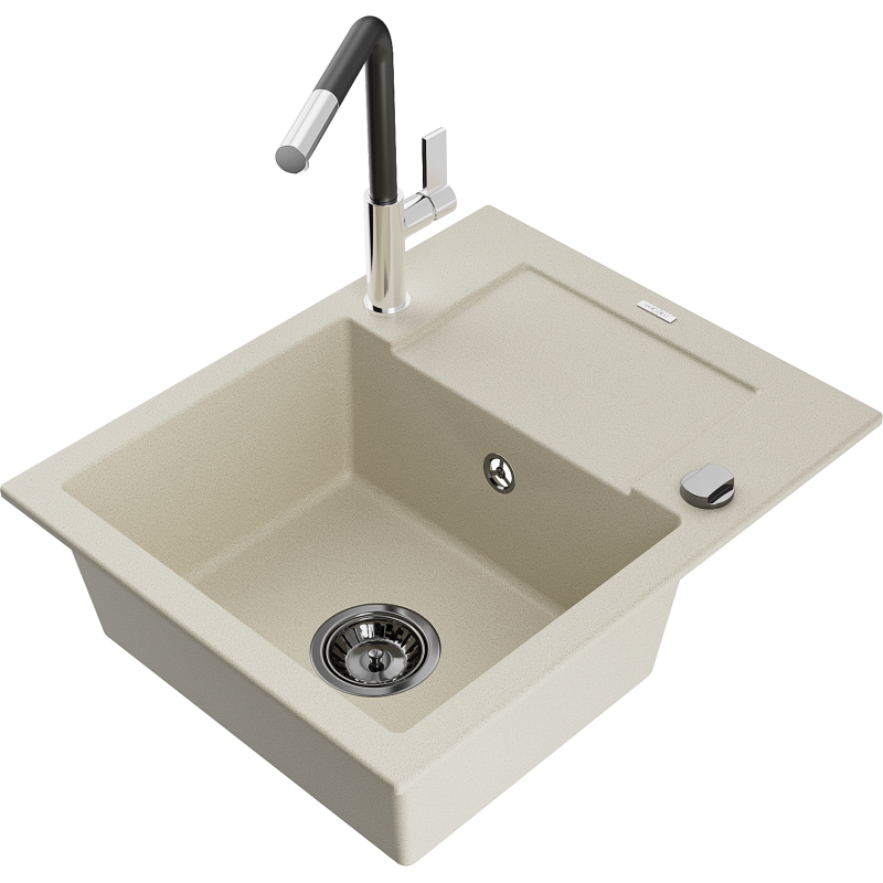 Mexen Enzo yksikammioinen graniittinen keittiöallas valutusalueella ja Flora keittiohana, beige - 6506-69-670401-07-B