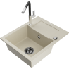 Mexen Enzo 1-Kammer-Granitzitat mit Abtropffläche und Küchenarmatur Flora, beige - 6506-69-670401-07-B