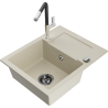 Mexen Enzo Granitspüle, ein Becken mit Abtropffläche und Küchenarmatur Flora, beige - 6506-69-670401-07-B