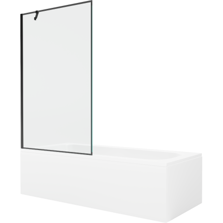 Mexen Vega rechteckige Badewanne 170 x 70 cm mit Verkleidung und 1-flügeliger Abtrennung 100 cm, schwarzes Muster